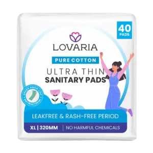 Lovaria Ultra-Thin Cotton Sanitary Pads for Women | XXL Pads | Rash Free Period | Toxin-Free, No Chemicals, Leak-Proof Protection | Heavy Flow (Total 40 Pads)