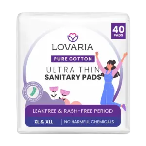 Lovaria Ultra-Thin Cotton Sanitary Pads for Women | 8XL + 6 XXL Pads | Rash Free Period | Toxin-Free, No Chemicals, Leak-Proof Protection | Super Absorbent Medium (Total 40 Pads)