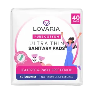 Lovaria Ultra-Thin Cotton Sanitary Pads for Women | 40 XL Pads | Rash Free Period | Toxin-Free, No Chemicals, Leak-Proof Protection | Super Absorbent Meadium (Total 40 Pads)
